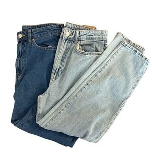 Lot of 2 & Denim Loose Mom Jeans Ultra High Waist Ankle Length Light Dark Wash 8